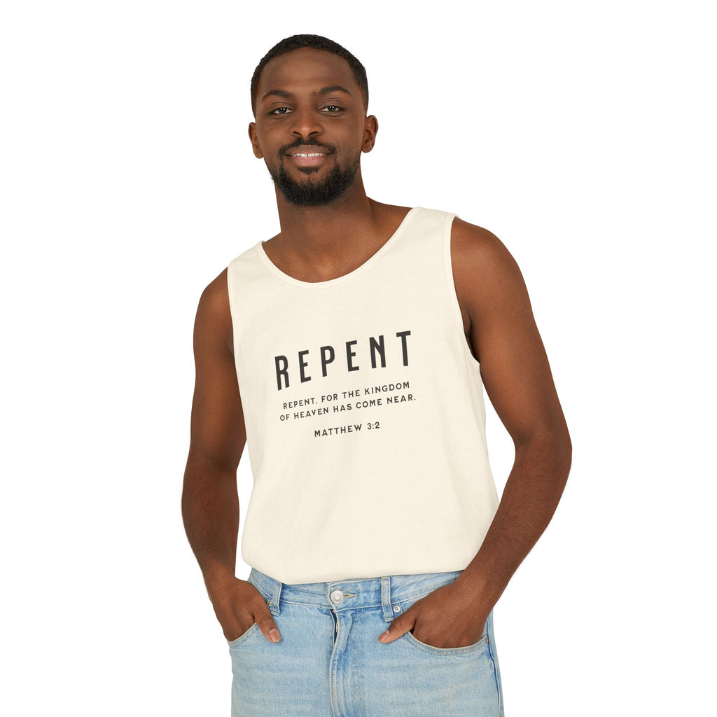 Repent - Men's Garment-Dyed Tank Top for All Occasions, Summer Wear, Casual Style, Men's Comfort, Perfect Gift