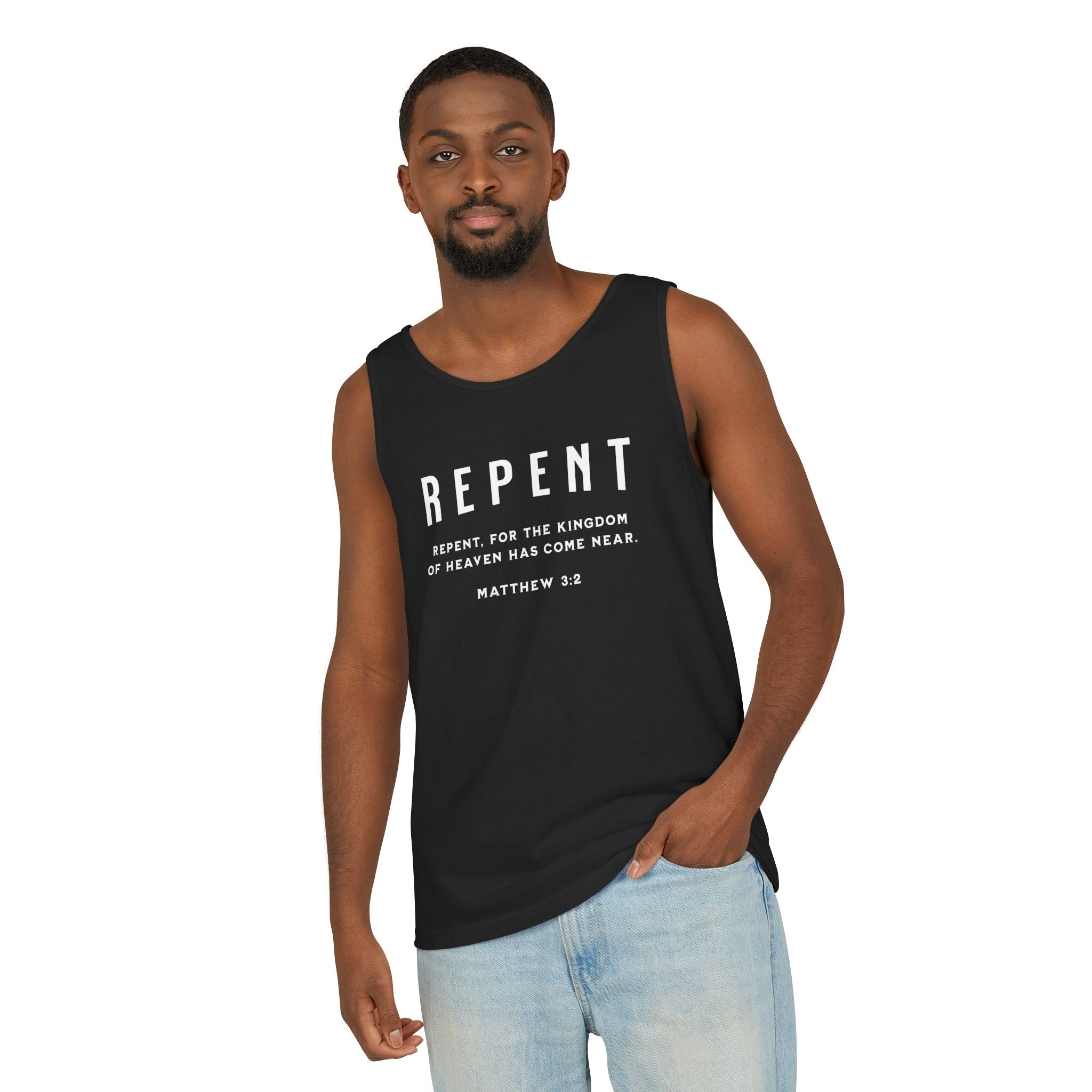 Repent - Men's Garment-Dyed Tank Top for All Occasions, Summer Wear, Casual Style, Men's Comfort, Perfect Gift