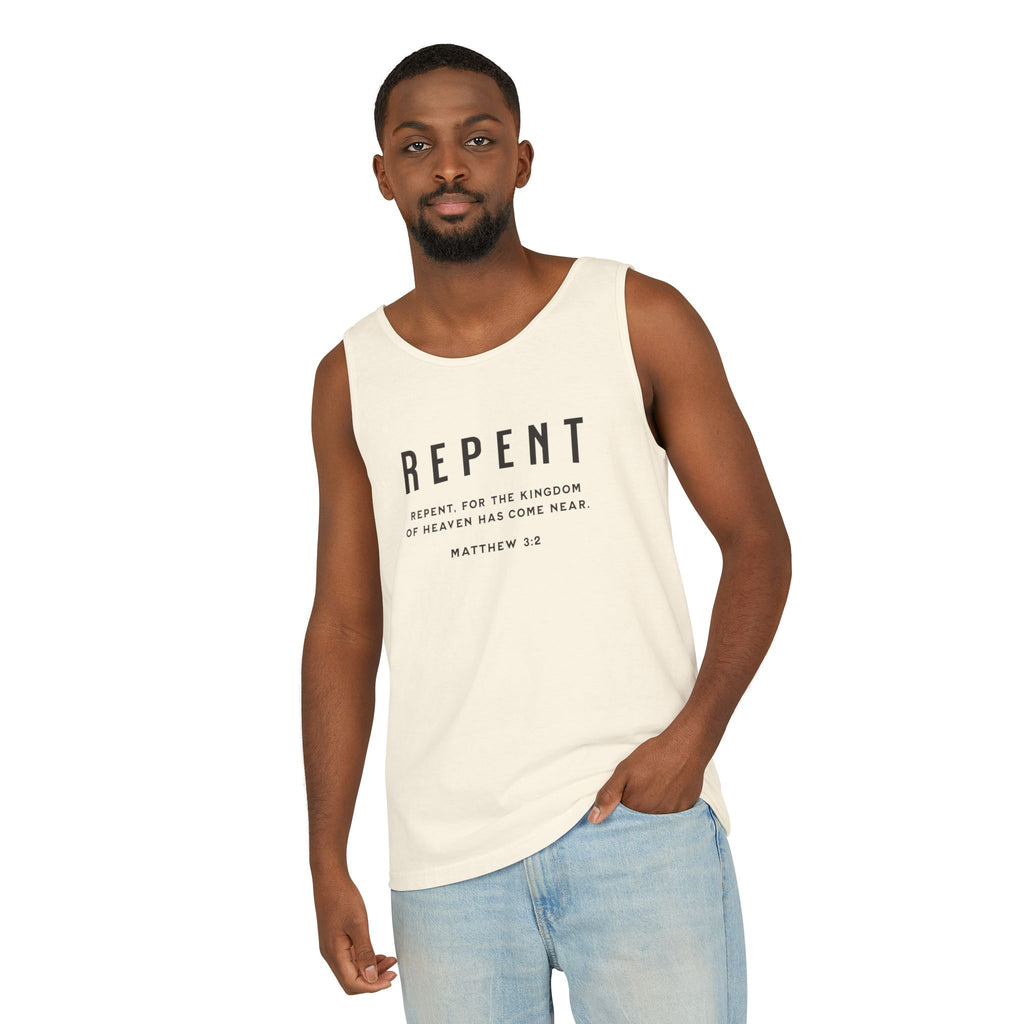 Repent - Men's Garment-Dyed Tank Top for All Occasions, Summer Wear, Casual Style, Men's Comfort, Perfect Gift