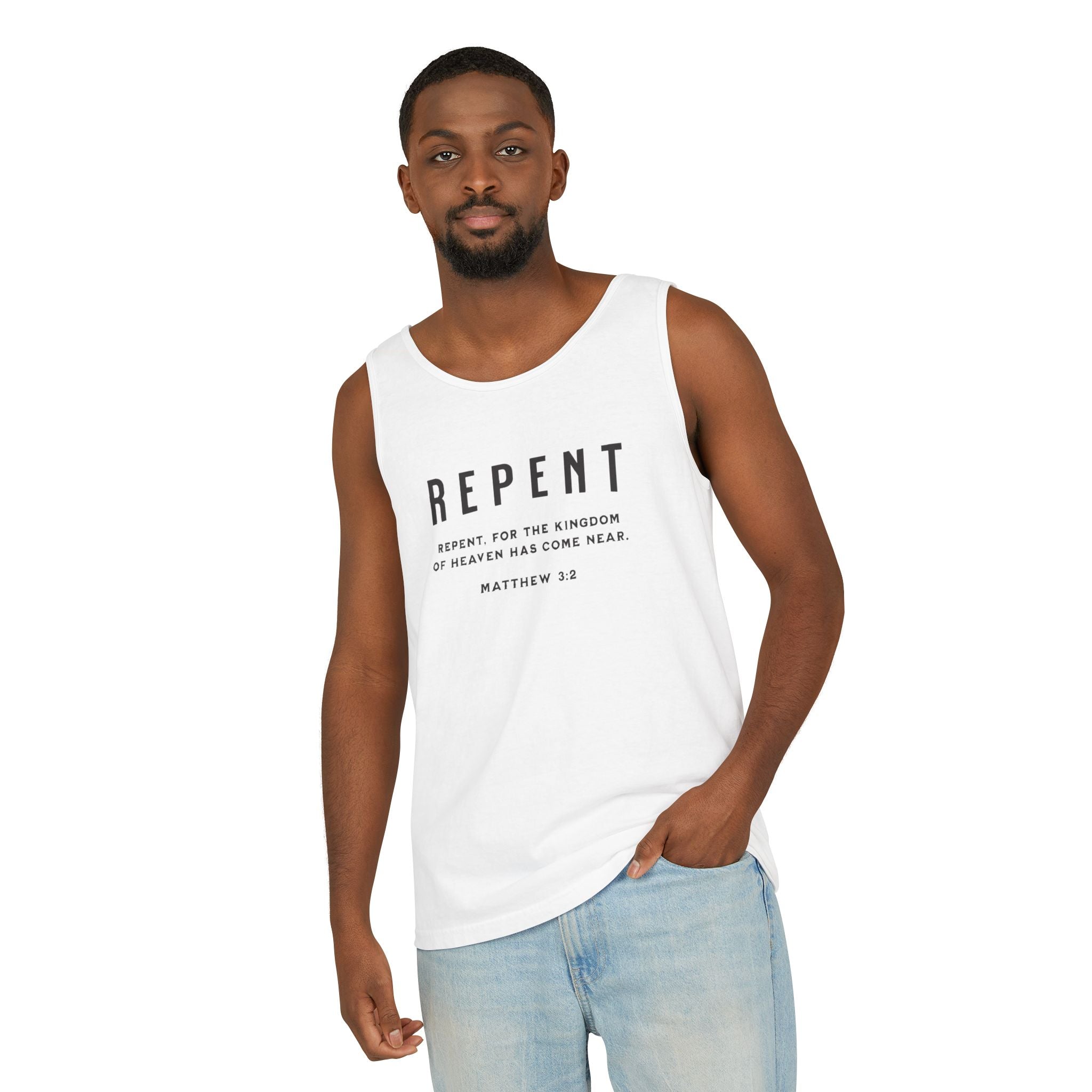 Repent - Men's Garment-Dyed Tank Top for All Occasions, Summer Wear, Casual Style, Men's Comfort, Perfect Gift